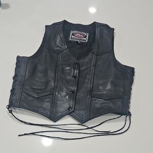 Biker Leather Vest with Lace-Up Sides Sz L.